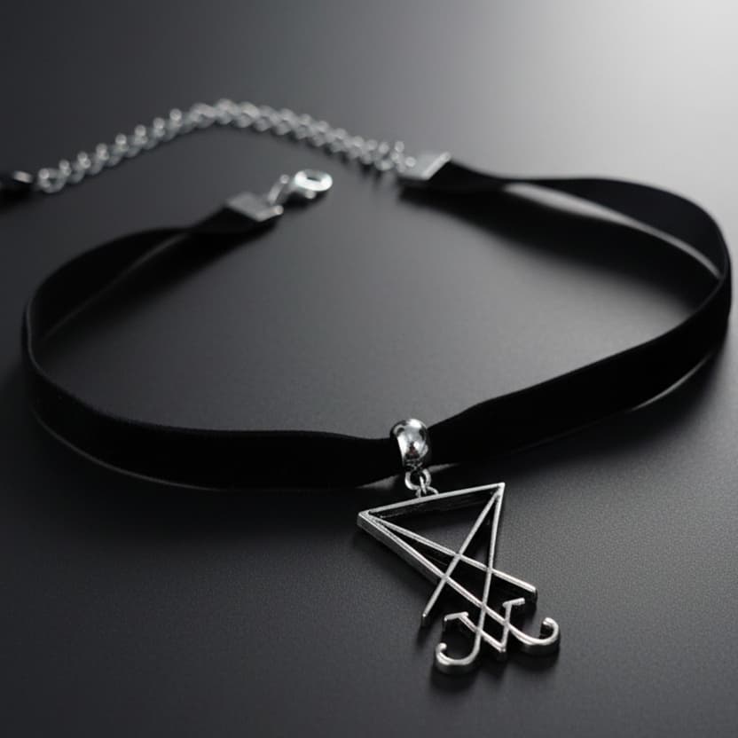 Gargantilha Choker Gótica Veludo Preto Selo Sigilo Lúcifer Ocultismo