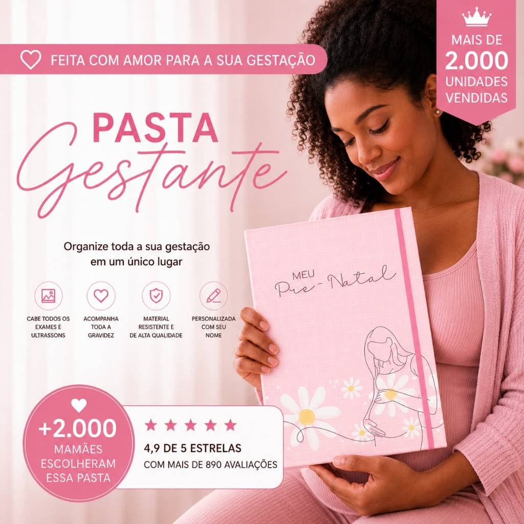 Pasta Gestante Personalizada A4 | Porta Exames Pré-Natal | Organizador de Ultrassons e Documentos do Bebê