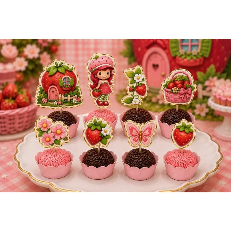 Toppers para Docinhos Moranguinho | Impressos | Festa Infantil Moranguinho | Decoração Moranguinho