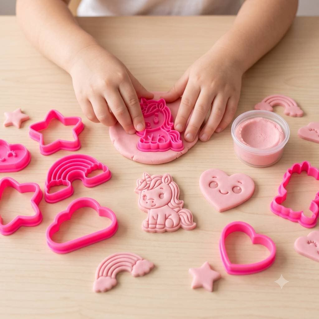Kit Unicórnio Cortadores e Carimbos + Massinha | Brinquedo Educativo Menina Magia Criativo