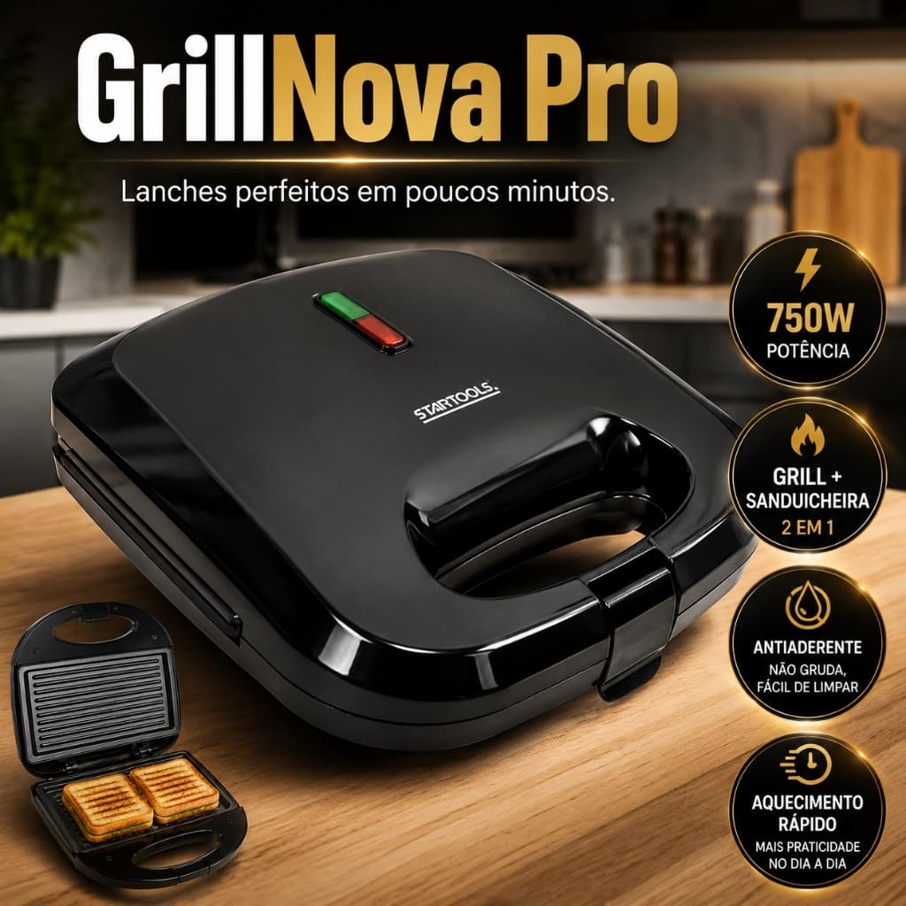 Sanduicheira Grill Eletrica Dupla Antiaderente 750w 127v Prensa Rápida Versatil