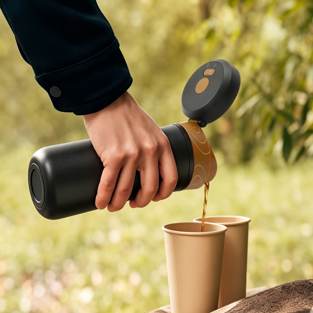 ICoffee Cafeteira Francesa Portátil com Dupla Camada Aço Inoxidável Isolamento Térmico Ao Ar Livre