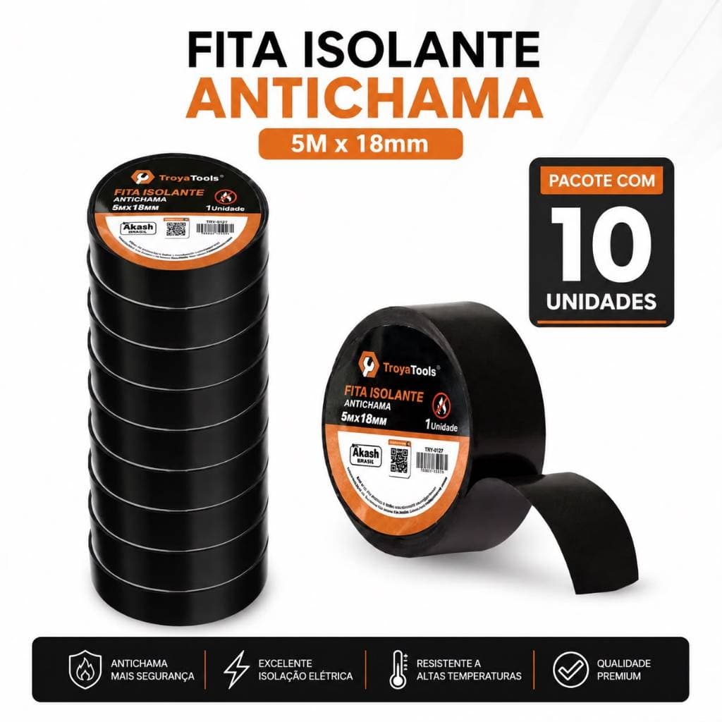Fita Isolante Antichama 5m x 18mm Homologada INMETRO Isolação Elétrica Alta Resistência fita isolante para eletricista