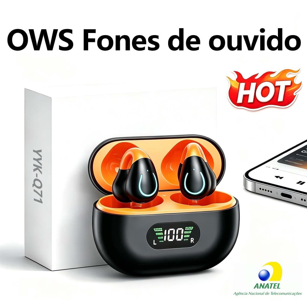 Fone Bluetooth OWS Clip Ouvido Sem Inserir no Oído Áudio HiFi Redução de Ruído Bluetooth 5.3 Baixa Latência para Jogos