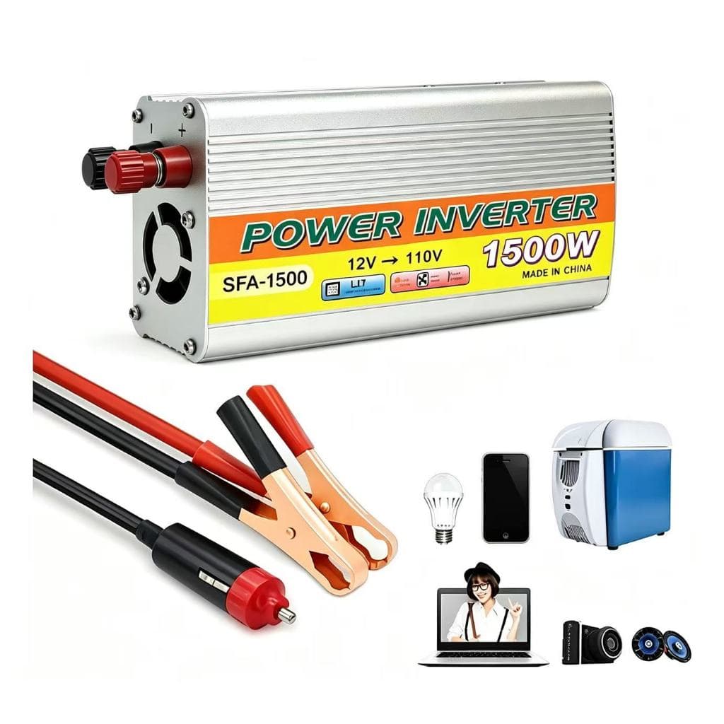 Inversor 1500W DC 12V para 110V AC Portátil Veicular com Clipe de Bateria e USB, Conversor Solar Automotivo
