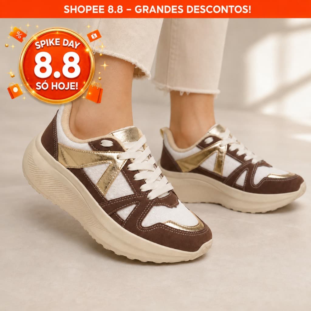 OFERTA 8.8 SHOPEE Tênis Feminino Casual Plataforma Leve Confortável Esportivo Academia Caminhada  Antiderrapante Moderno