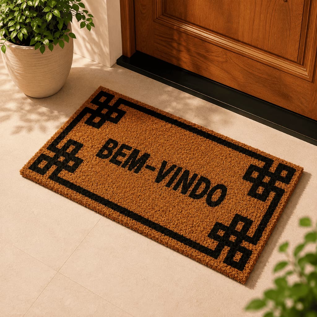 Tapete Capacho Fibra de Coco Natural 60x33cm Antiderrapante - Porta Entrada Casa - Alto Tráfego
