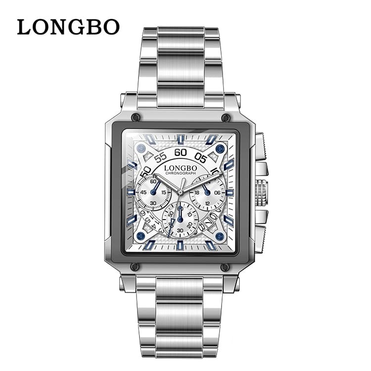 LONGBO Relógio Masculino Quartzo Multifuncional Aço Inoxidável Vidro Mineral Elegante 41mm