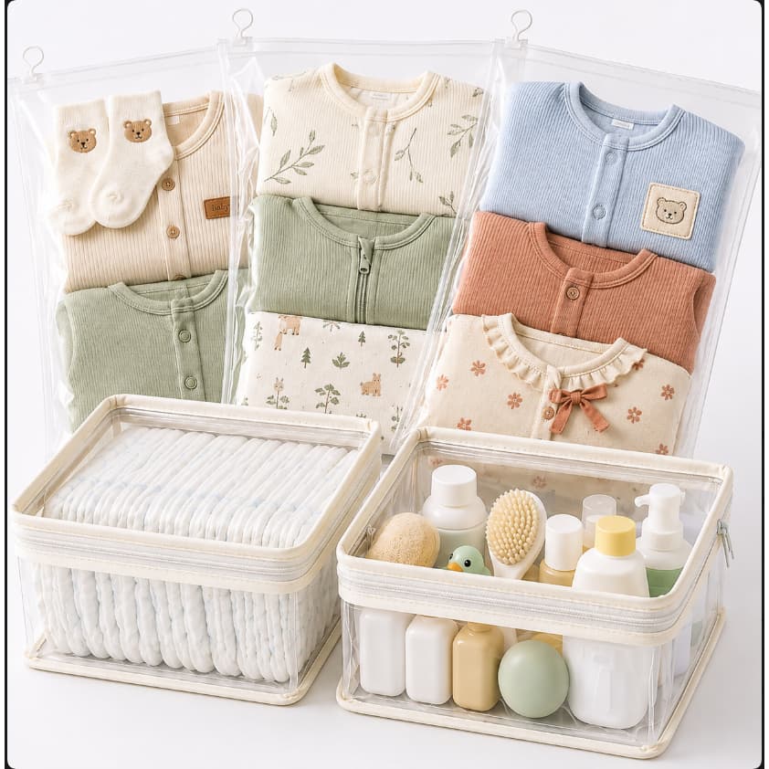 Organizador Mala Maternidade Kit 8 Peças | 5 Saquinhos + 2 Necessaires + TAG