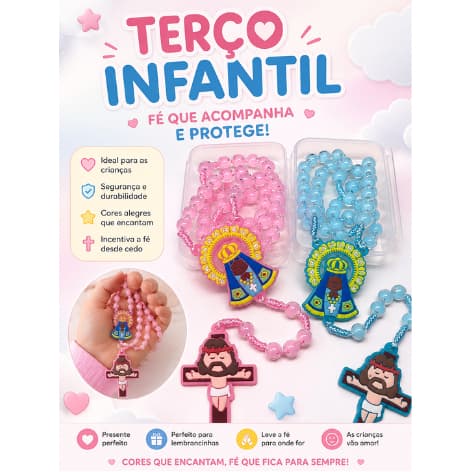 Terço Infantil Nossa Senhora Aparecida Emborrachado 42cm