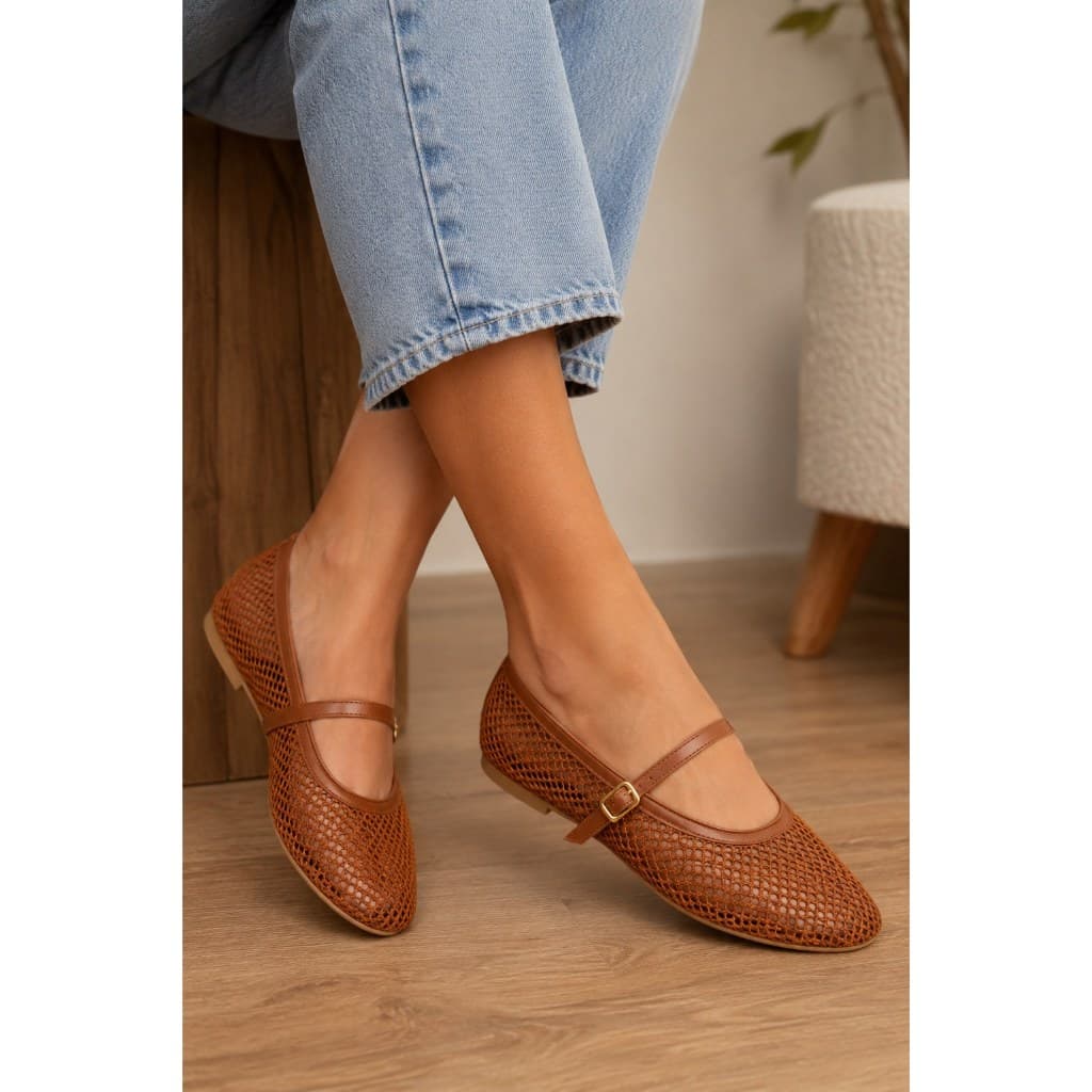 Sapatilha Feminina Casual Tela Vazada com Fivela Confortável Moda Tendência Leve Luxo Elegante