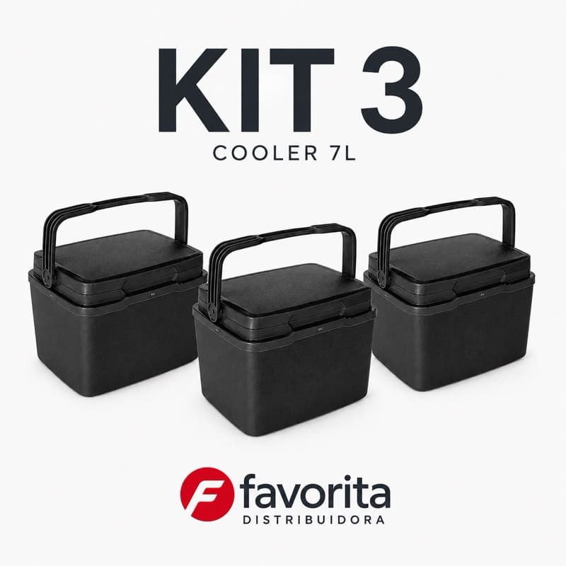 Kit 3 Cooler Térmico 7L Preto Caixa Térmica Bebidas Praia Churrasco Camping