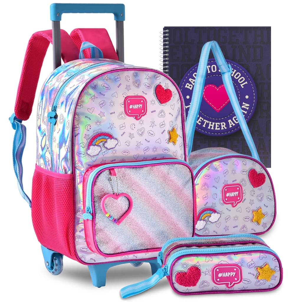 Kit Mochila Estojo Lancheira Escolar Meninas Lançamento