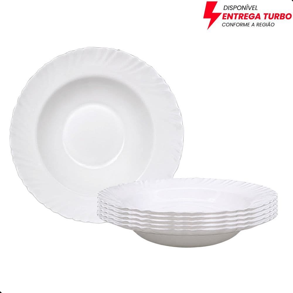 Jogo de Pratos de Jantar em Vidro Opaline Branco Liso 6 Peças para Mesa Posta
