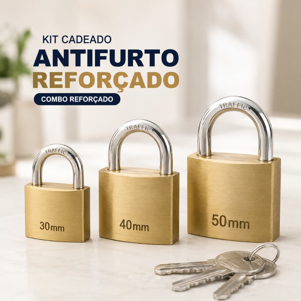 Kit 3 Cadeados Reforçado 30mm 40mm 50mm Com 3 Chaves Segurança Portão Casa