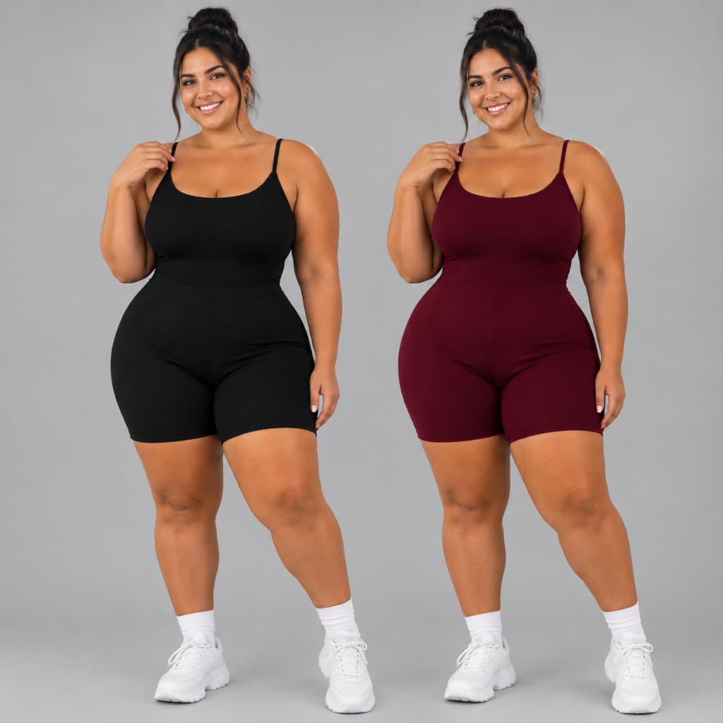 Kit 2 Macaquinho Malhar Plus size Curto Anarruga Feminino Estiloso Alça Fitness Academia Macacão Short P055