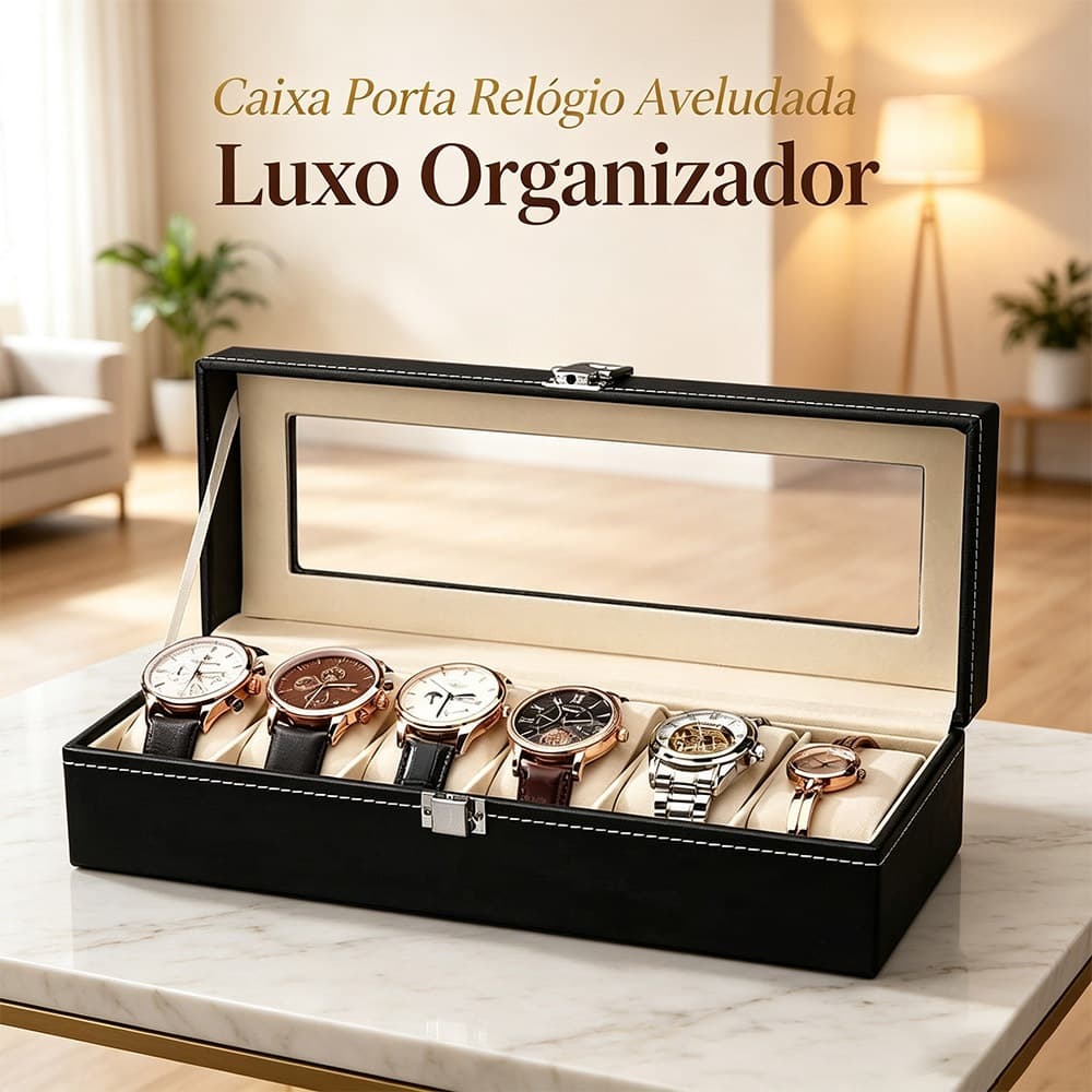 Porta Relógio Estojo Organizador Luxo Divisórias Maleta Caixa Aveludado 1/3/6/12 Divisórias