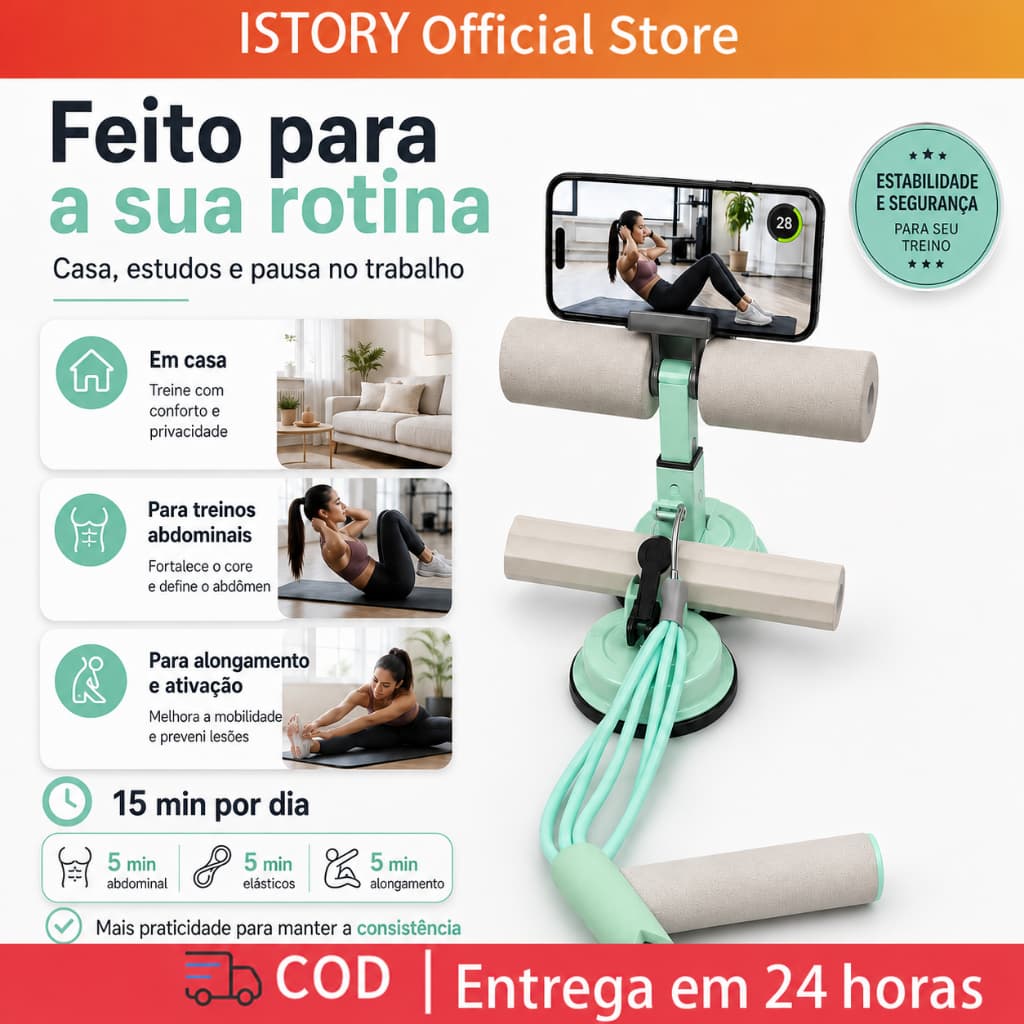 Treinador Abdominal com Ventosa, Aparelho de Exercício de Abdômen para Casa, Suporte Antiderrapante para os Pés, Equipam