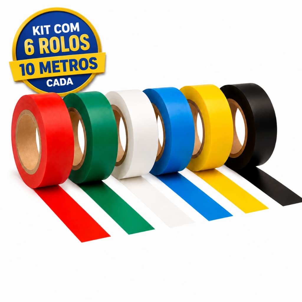 kit 6 fita isolante coloridas 10 metros