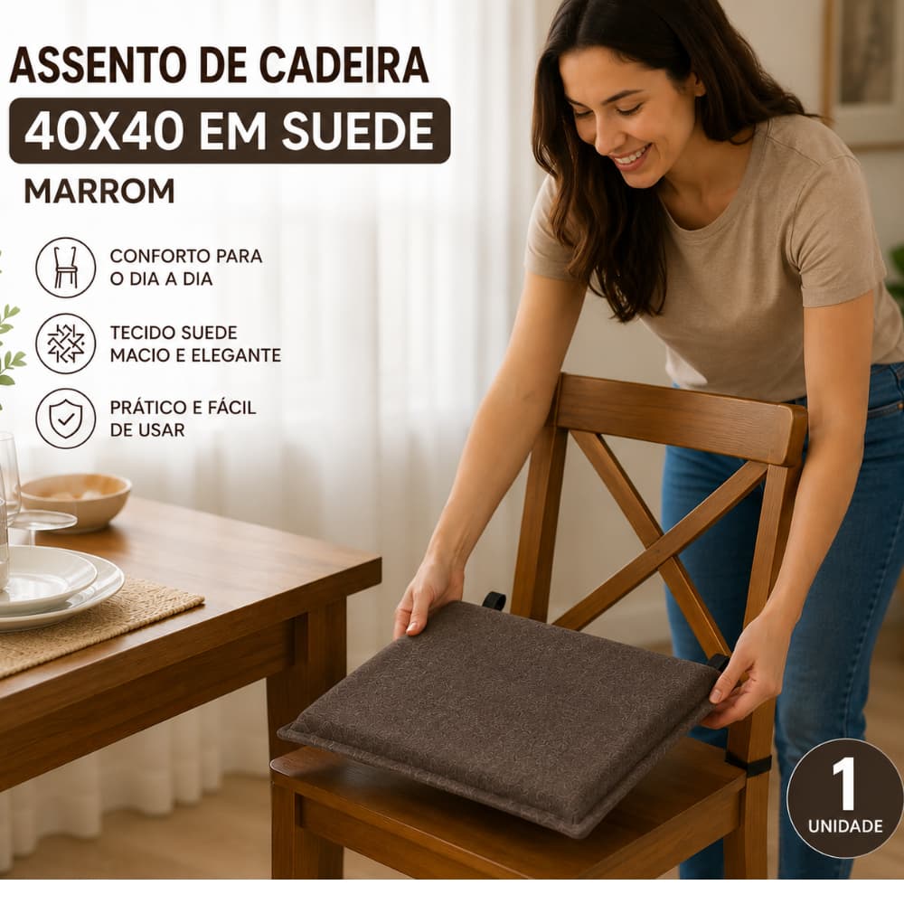 ASSENTO PARA CADEIRA  40X40 TECIDO SUEDE MARROM