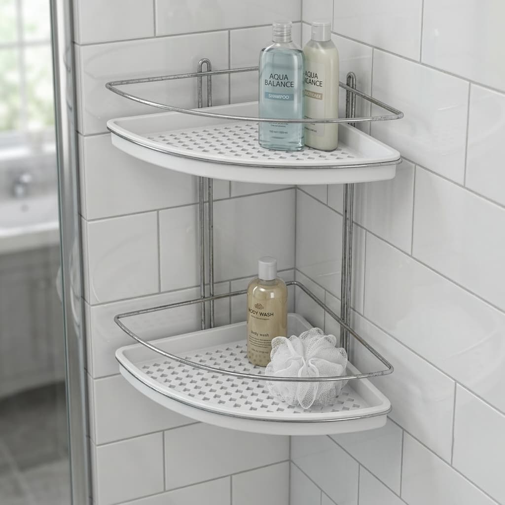 Suporte Porta Shampoo Canto 2 Andares Resistente Organização Banheiro Branco