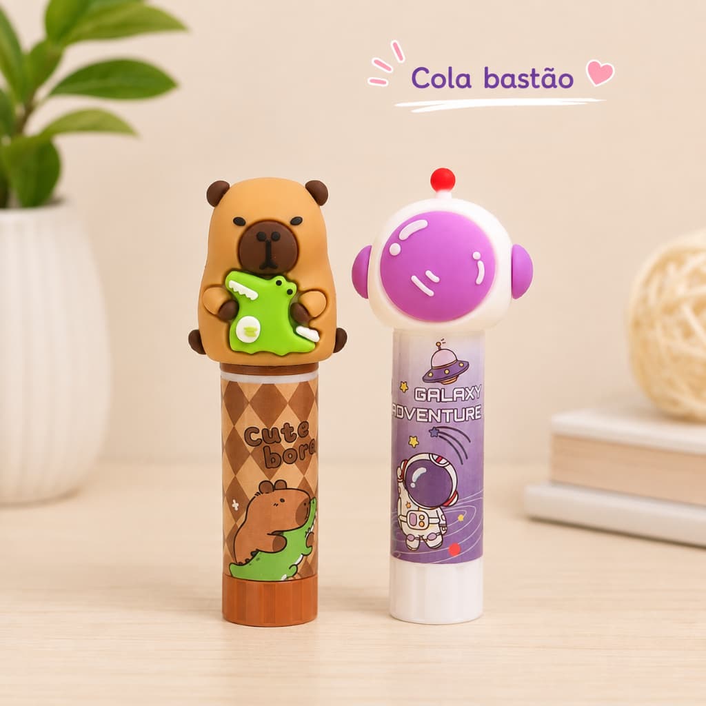 Cola Bastão Kawaii | Capivara e Astronauta | Material Escolar