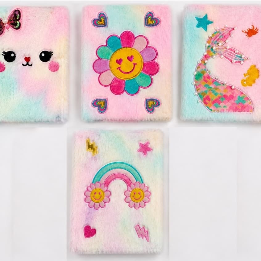 Caderno de Pelúcia A5 Fofo Kawaii 80 Folhas Capa Macia Colorida com Bordados | Diário, Estudos e Presente