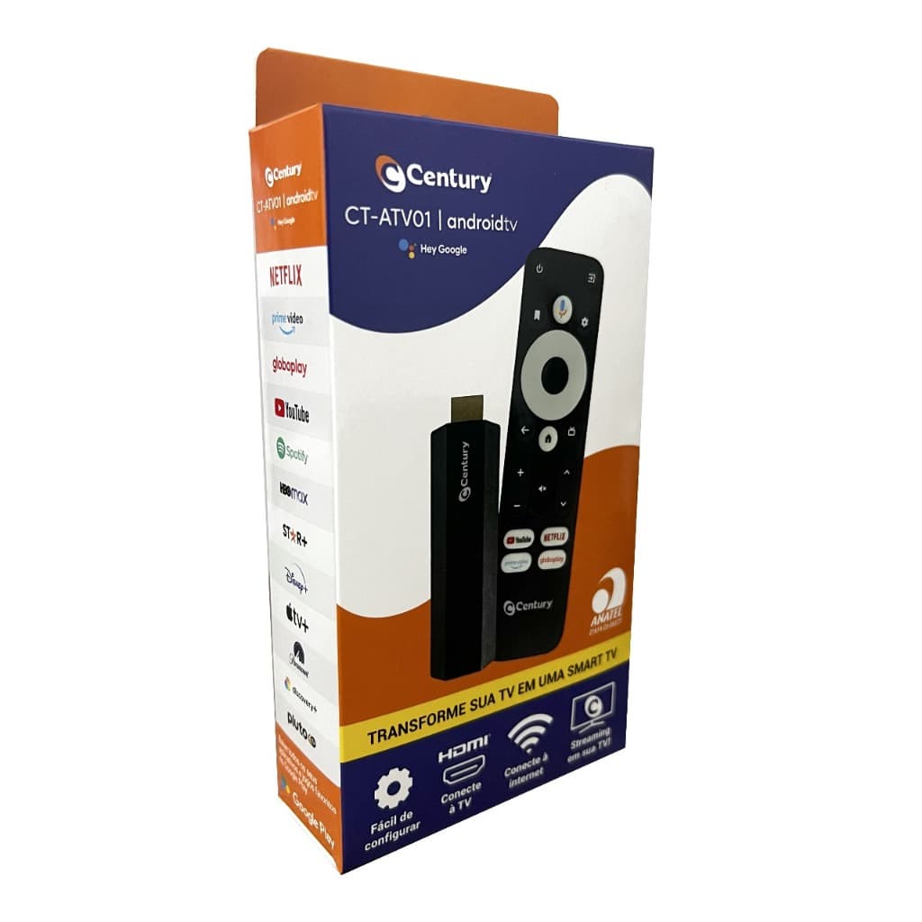 Receptor Century Smart TV Android Stick Full HD 8GB Comando De Voz
