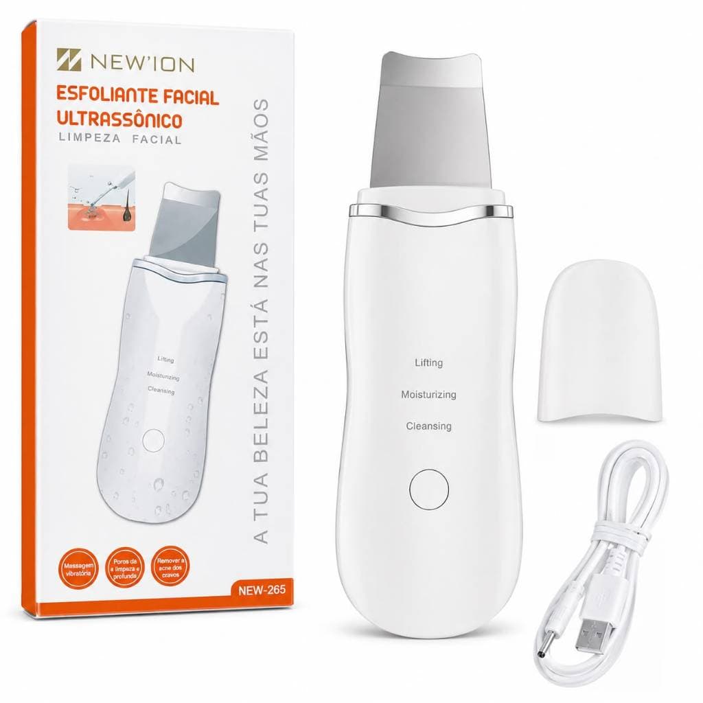 Espátula Ultrassônica Facial New'Ion Recarregável USB | Removedor de Cravos, Limpeza Profunda e Lifting