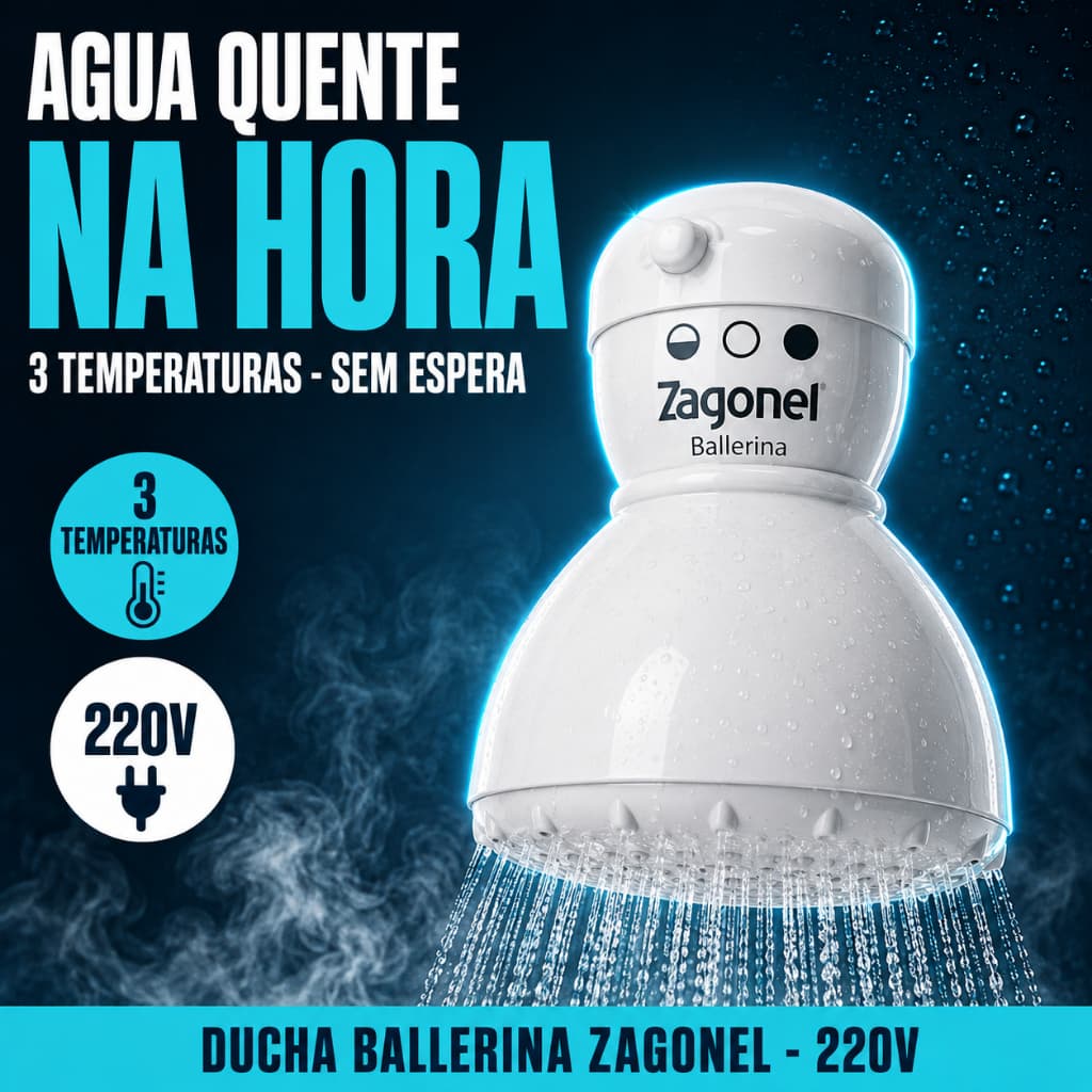 Ducha Ballerina Zagonel 220V 3 Temperaturas Aquecimento Rápido Economia Água Banheiro