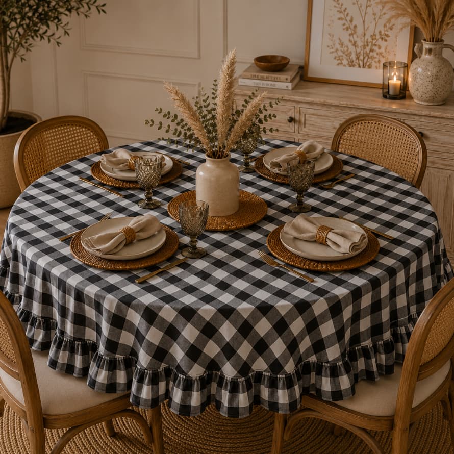 Toalha de Mesa Redonda com Babado 1,74x1,74 Farm House