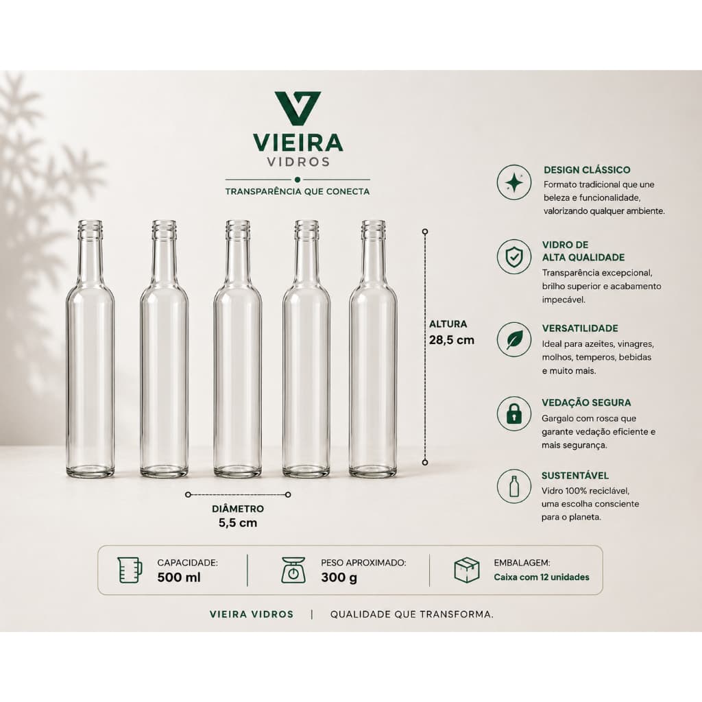 Garrafa de vidro Seduction 500ML - Vinagre, Azeite e Licor Artesanais.