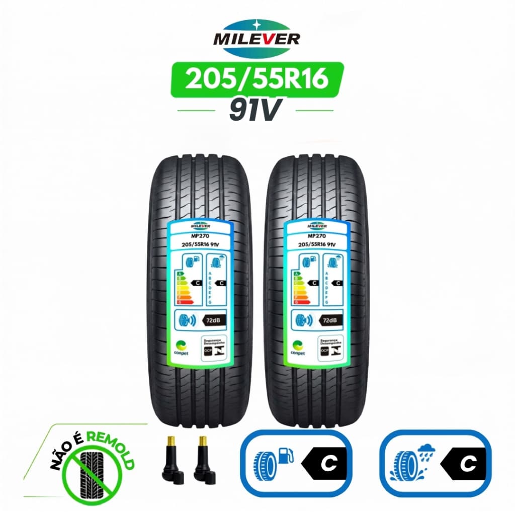 Pneu 205/55 R16 Milever 91V Classificação C e C | 420 de Treadwear 100% Novo