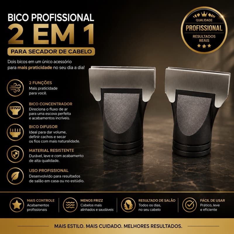 kit 2 ponteira de inox para bico secador-Nao Acompanha os bico do secador