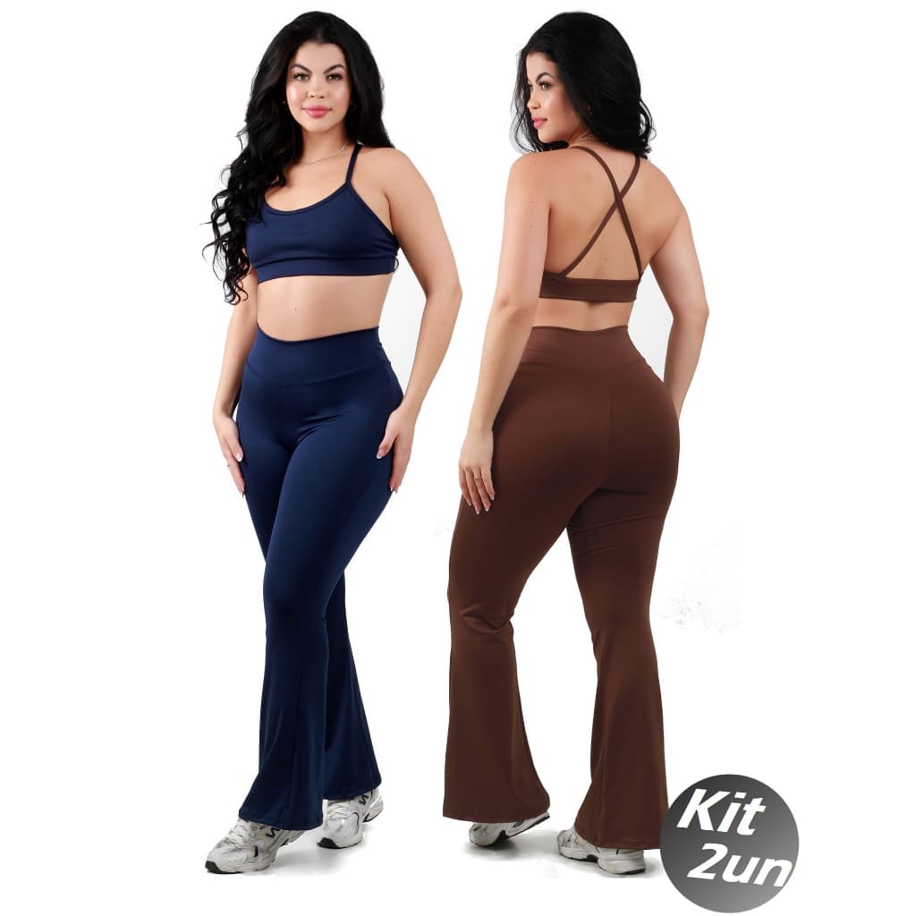 Kit 2 Conjunto Calça Flare e Top Costa Nua Fitness Feminino Academia