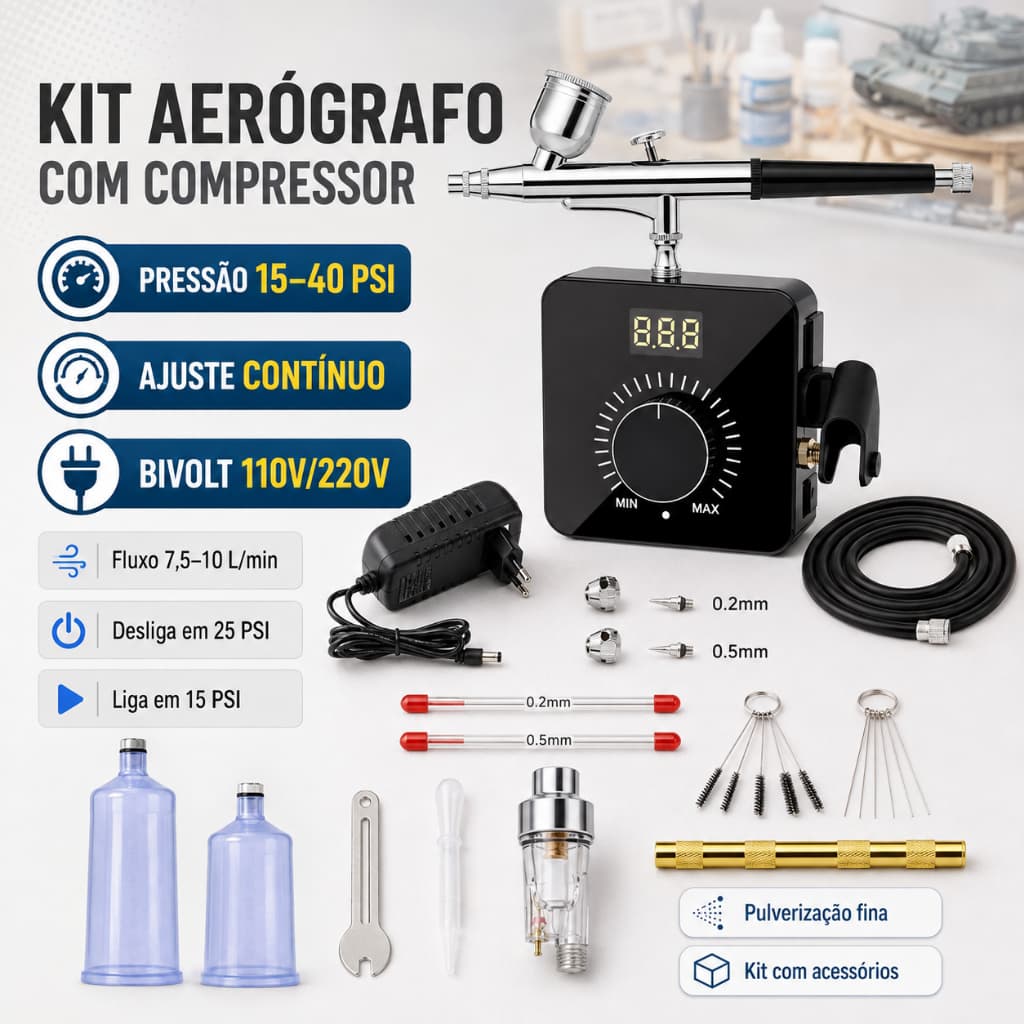 Complete Airbrush Kit Mini Air Compressor + 0.2mm Airbrush