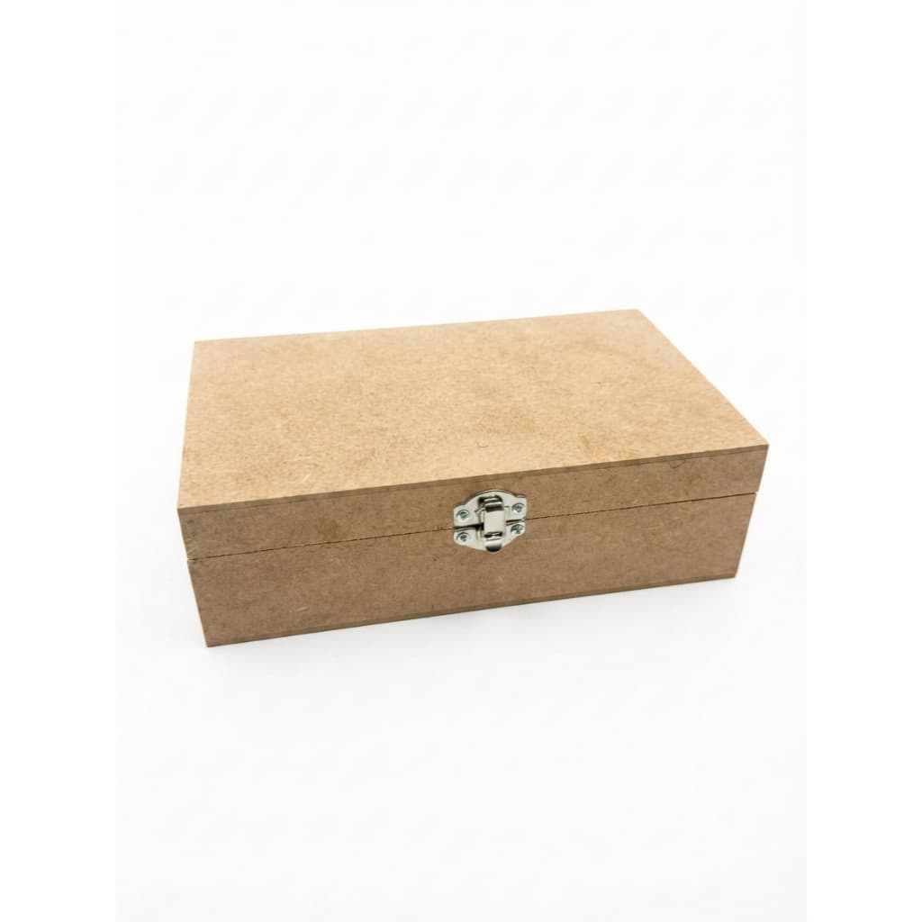 CAIXA MALETA DE MADEIRA MDF CRU COM FECHO E DOBRADIÇA 20x12x7 CM