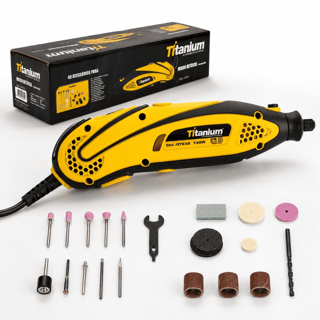 Kit Micro Retífica Ferramenta Rotativa 130W - 127V com 40 Acessórios – Titanium Platina