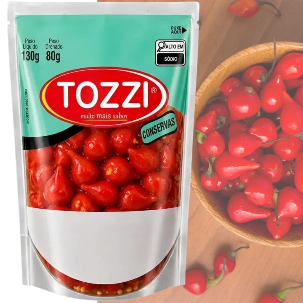 Pimenta Biquinho Inteira Vermelha Em Conserva Sachê 80g Tozzi