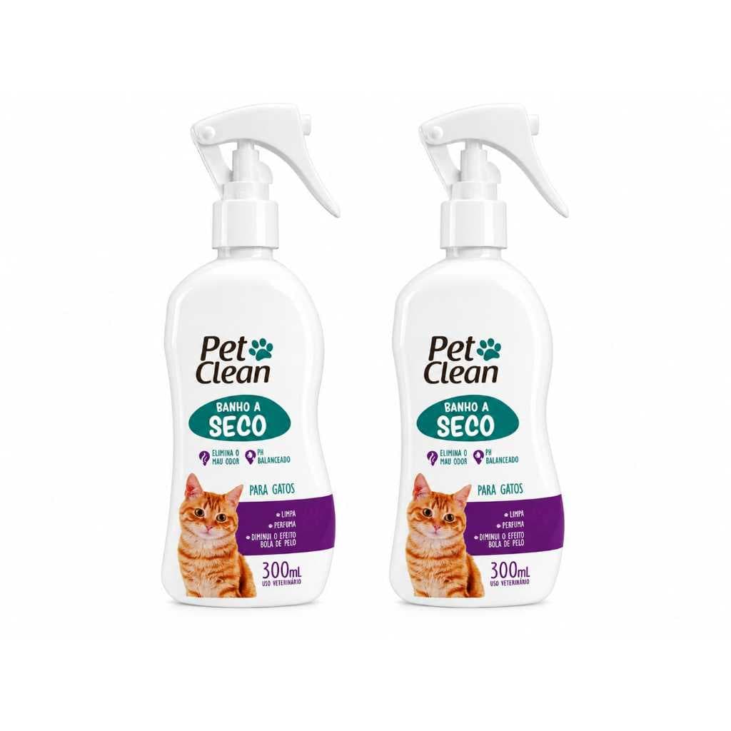 Kit Banho a Seco Spray Gatos Sem Enxague Pet Clean 300ml