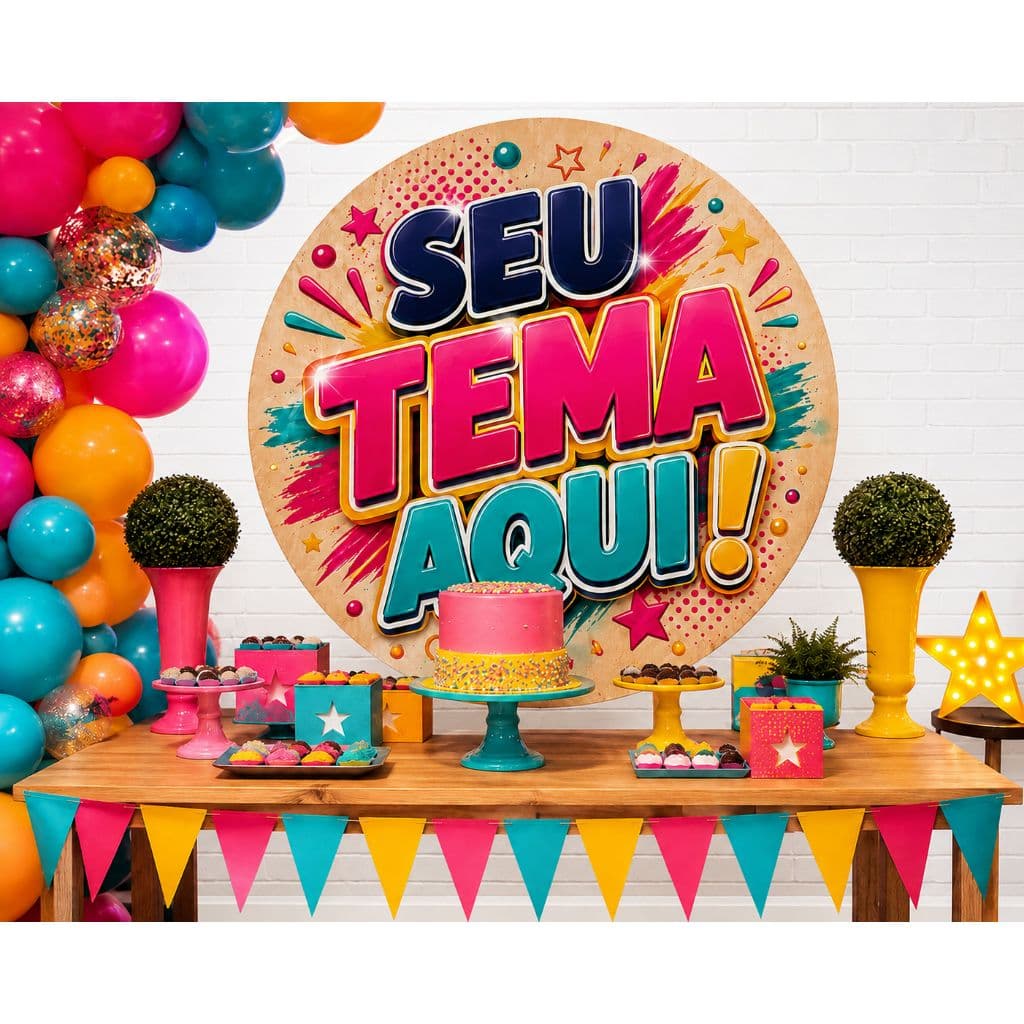 Painel Festa Redondo Sublimado Tecido Personalizado 50x50
