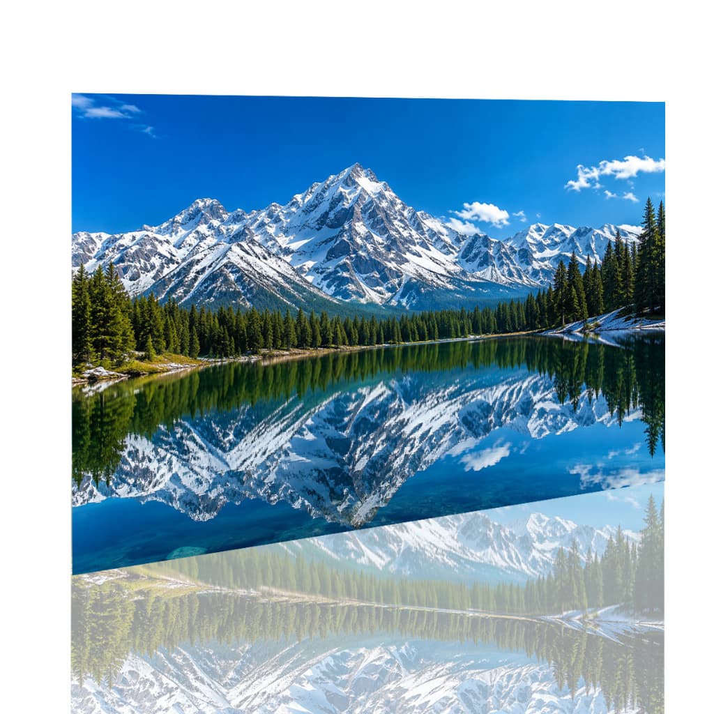 Quadro Decoração Parede Montanhas Nevadas Lago Espelhado Natureza Paisagem Horizontal