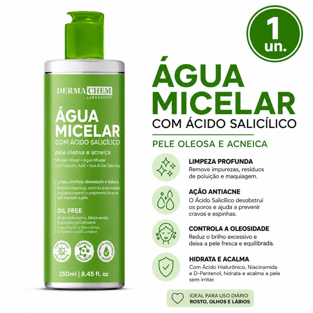 Água Micelar Ácido Salicílico Pele Oleosa 250ml Dermachem