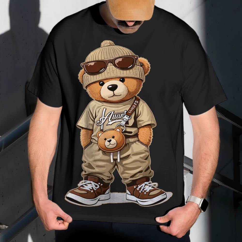 Camiseta Masculina Estampa Urso Tênis 100% Algodão T-shirt Camisa Blusa Do Tamanho P ao GG