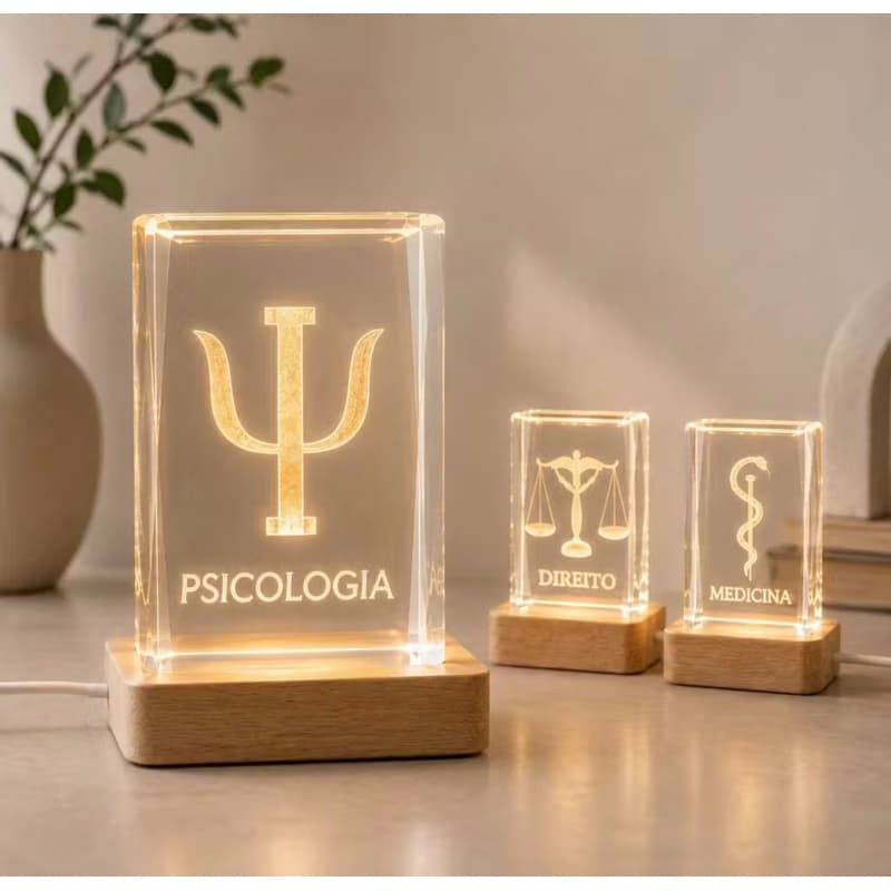 Luminária Decorativa LED Psicologia 3D Cristal Base de Madeira USB Presente Elegante Para Médicos