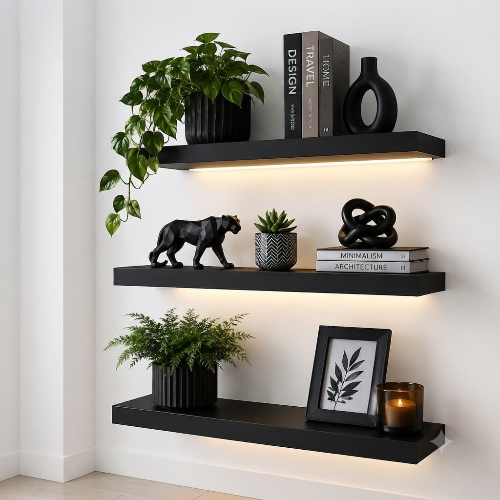 Kit 3 Prateleiras MDF Luxo 30x10cm Nichos Decorativos Sala Quarto Cozinha Banheiro c/ Kit Instalação