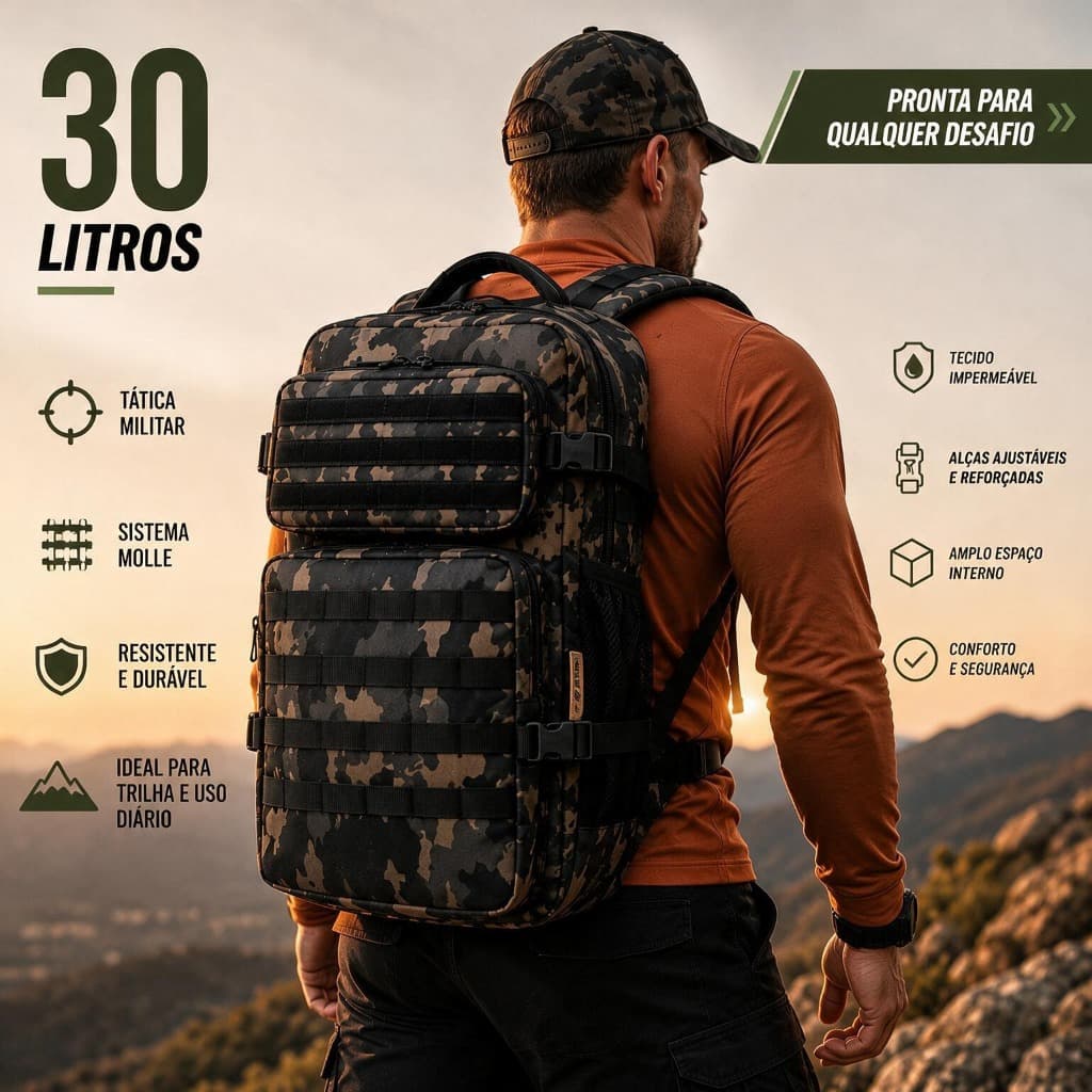 Mochila Militar Tática Feminino Masculino Impermeável Reforçada
