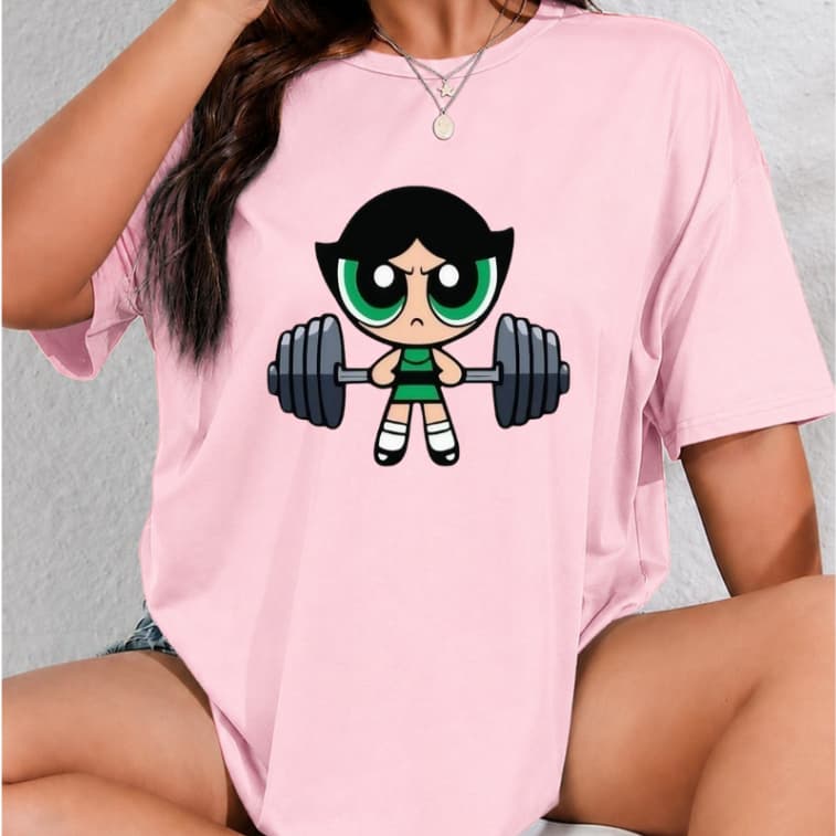 T-shirt Camisa Camiseta Super Poderosas Blusa De academia Feminina Treino blusa fitness 100% Algodão Oversized