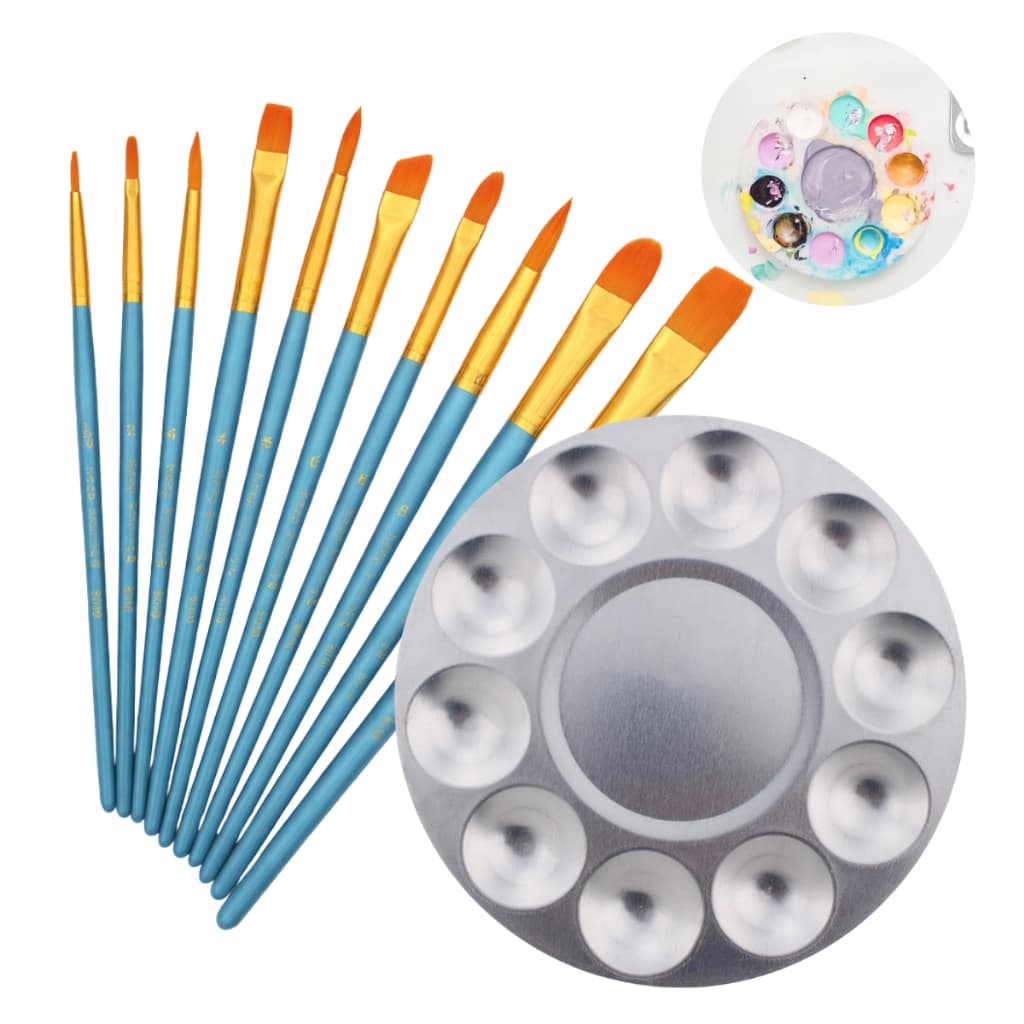 Kit 10 Pinceis Pintura Aquarela + Godê Alumínio Redondo