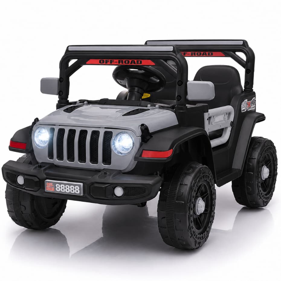 Carro Carrinho Elétrico Mini Jeep Cinza Infantil C/ led, sons, músicas e controle remoto Bateria 12V